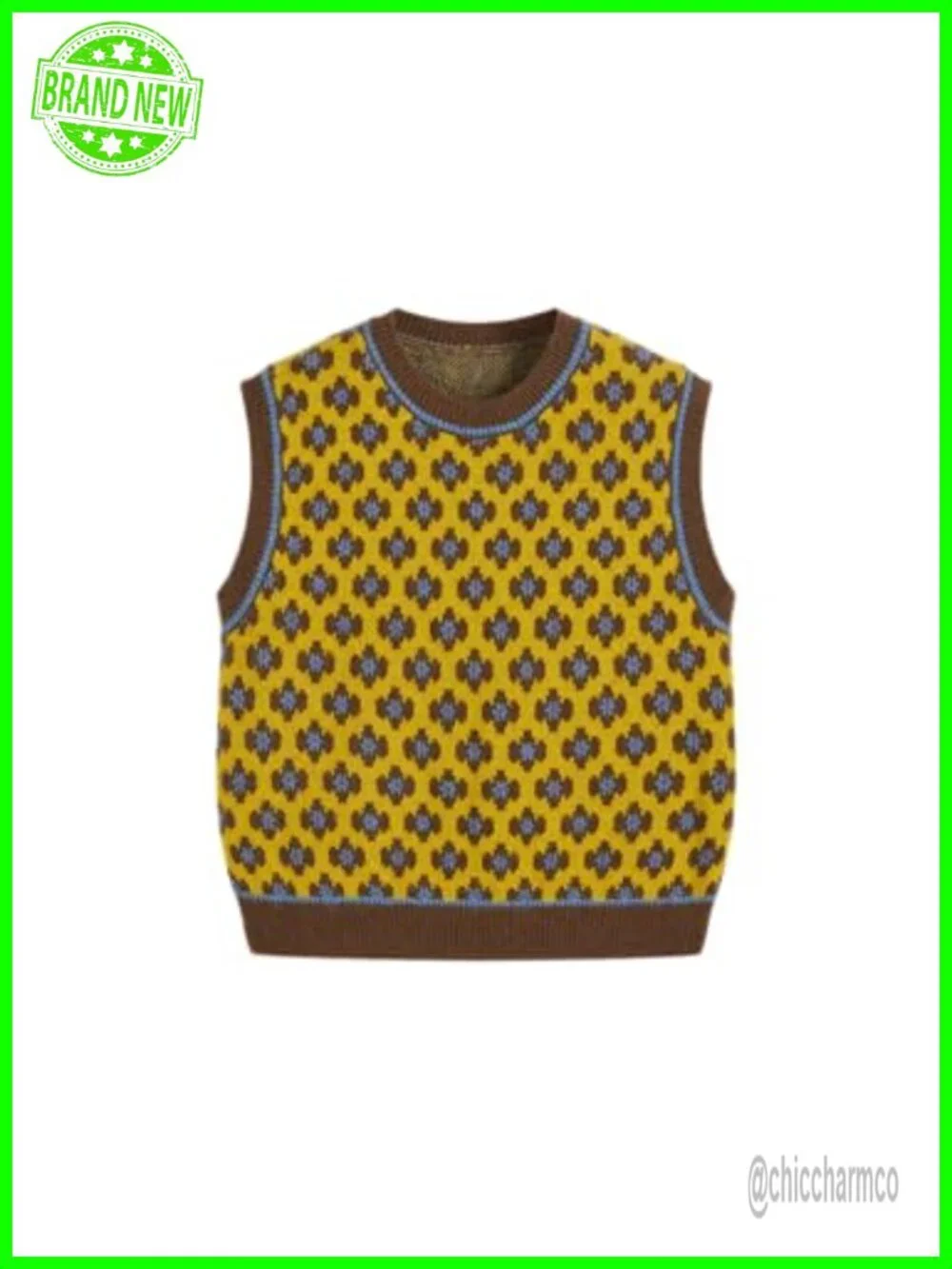 Sleeveless Cropped Sweater Vest with Geometric Pattern for Layering